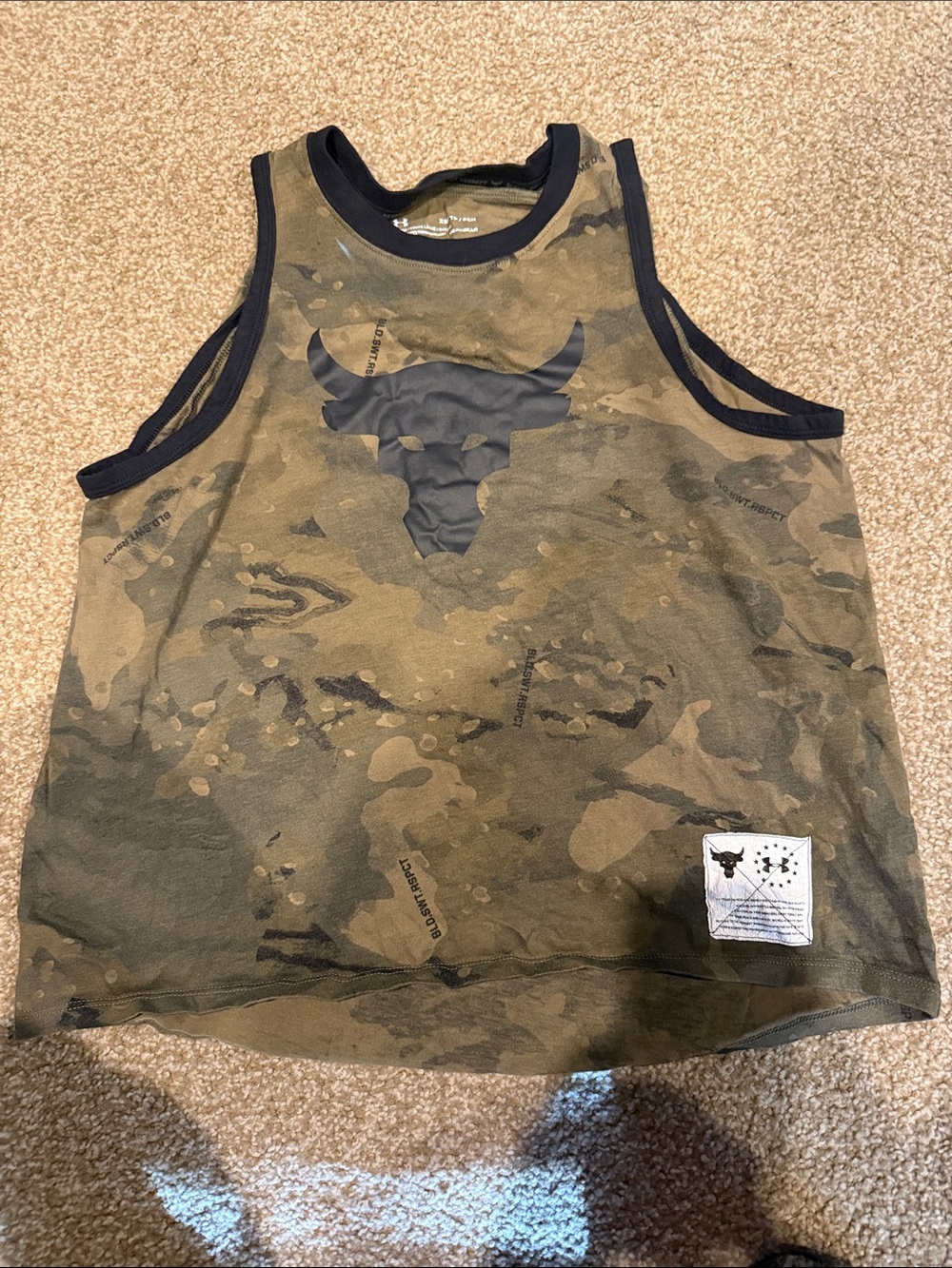 Womens Camo Tank Top with Bull Logo - Olive Green